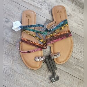 Time and Tru Colorful Memory Foam Strappy Flip Flop Sandals